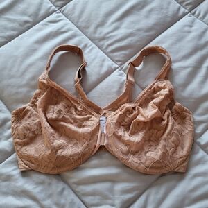 Glamorise Tan Full-Coverage Bra with Lace Overlay
